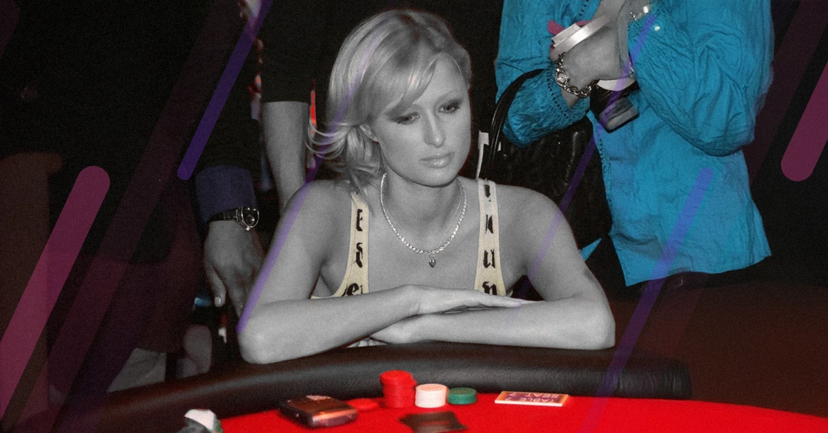 Paris Hilton focused at a blackjack table in Las Vegas