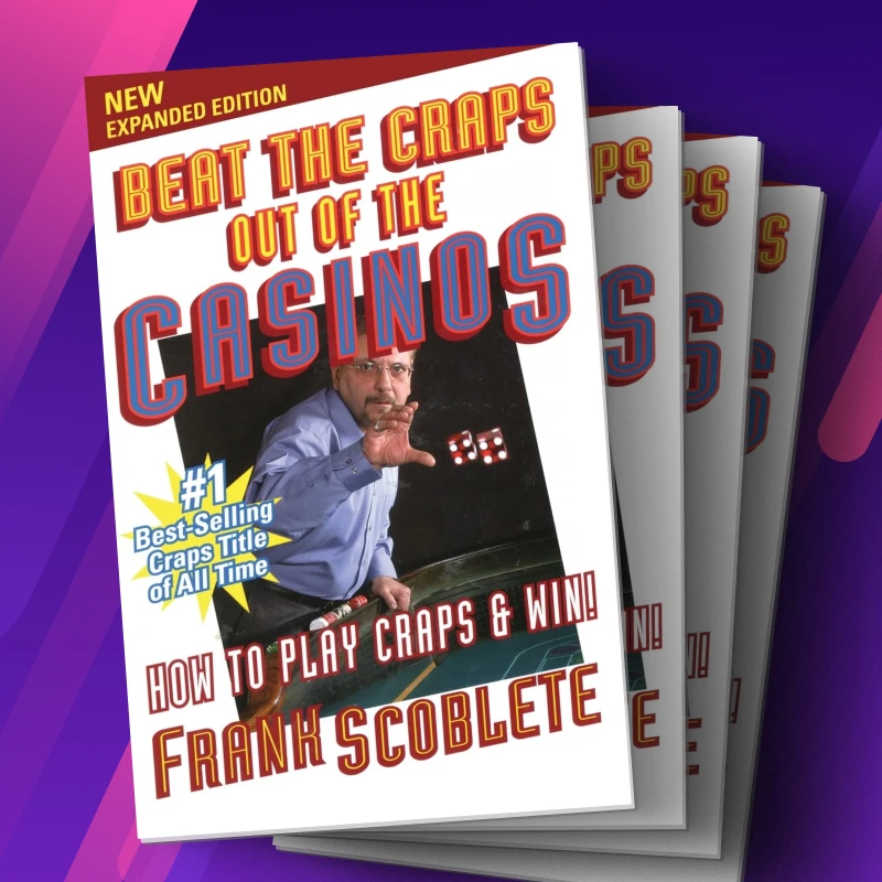 Cover of Frank Scoblete's book Beat the Craps Out of the Casinos featuring the author demonstrating a dice control throw