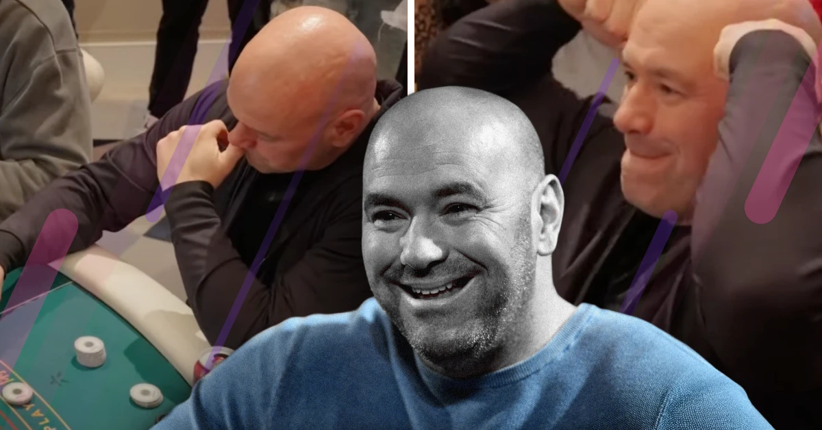 Dana White gambling at the baccarat table in Las Vegas, captured in both tense and victorious moments