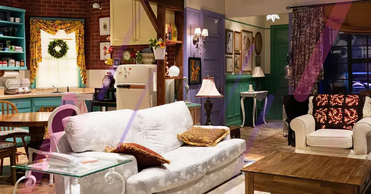 The iconic Friends apartment recreated in the slot game background